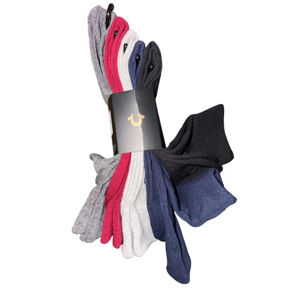 True Religion Men's 5 Pack Crew‎ Socks Sock Size 10-13 Shoe Size 8-12.5